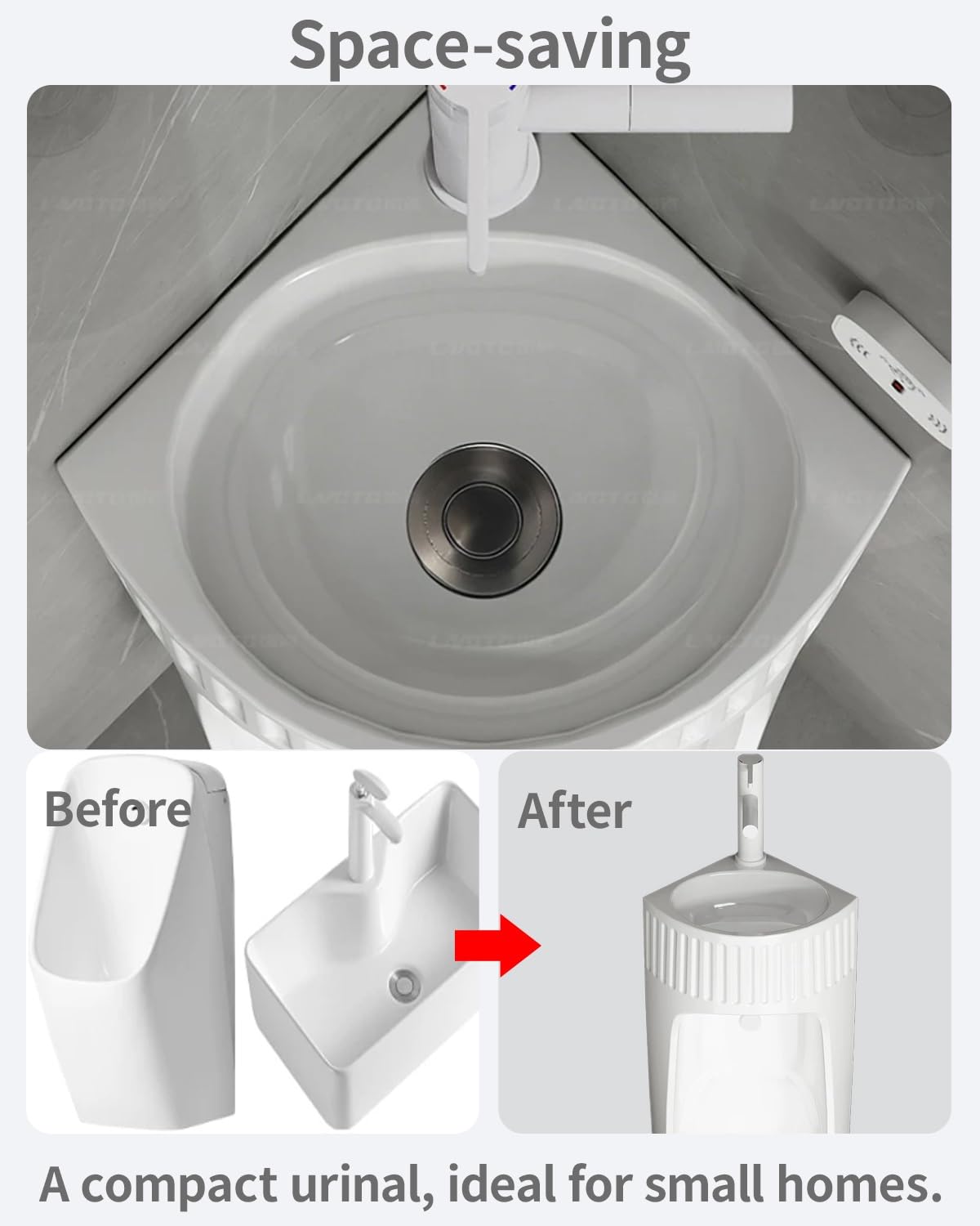 Urinoir Homme Urinoirs D'angle pour Hommes, Urinoir Mural avec Robinet Rétractable, Déflecteur Anti-éclaboussures Mural pour WC, WC de Camping-car