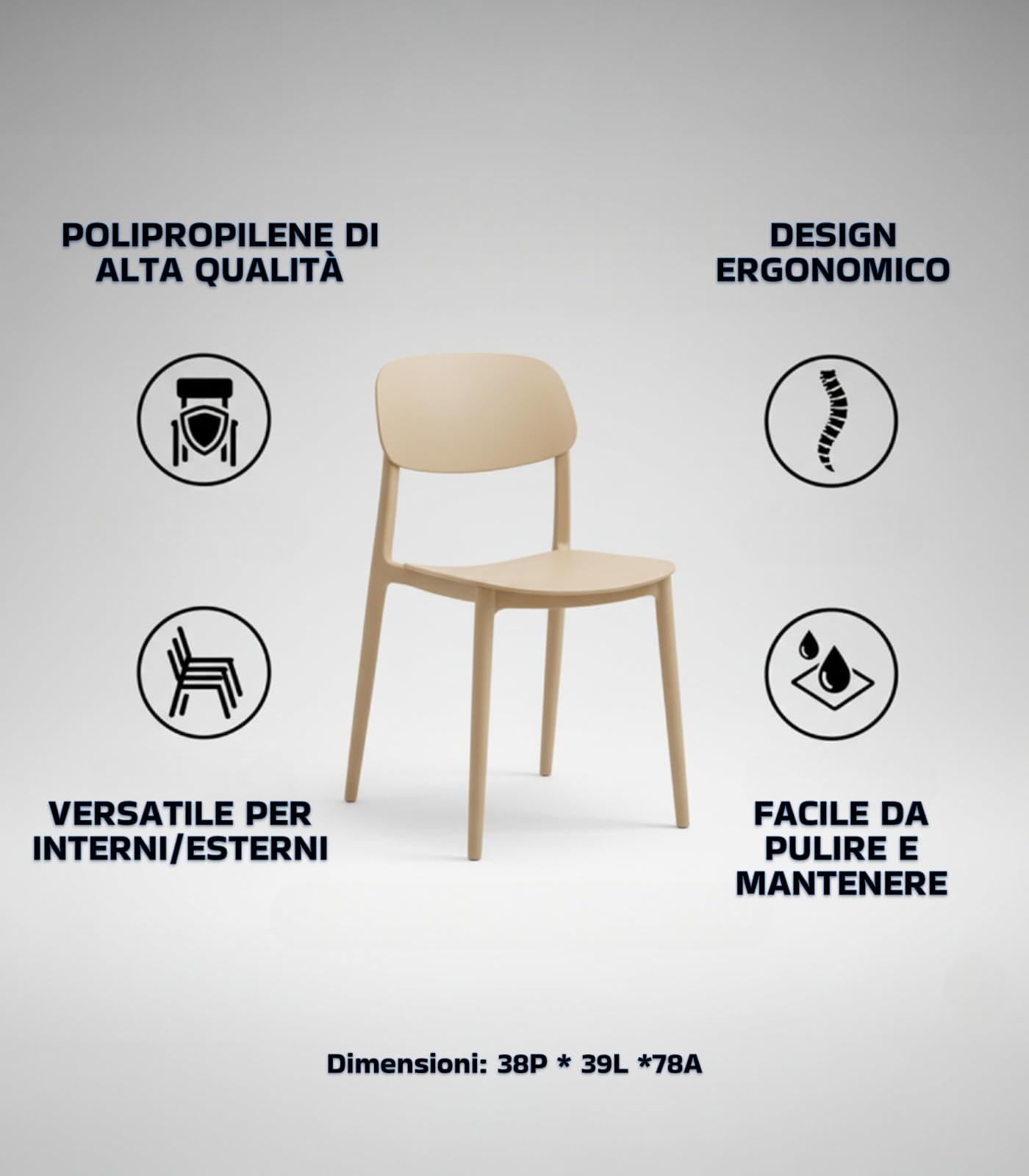 CRIBEL Set da 4 Sedie New Chapeau in Polipropilene Tortora | Sedie Cucina e Sala da Pranzo Moderne | Set 4 Sedie Design Resistente per Interni e Locali