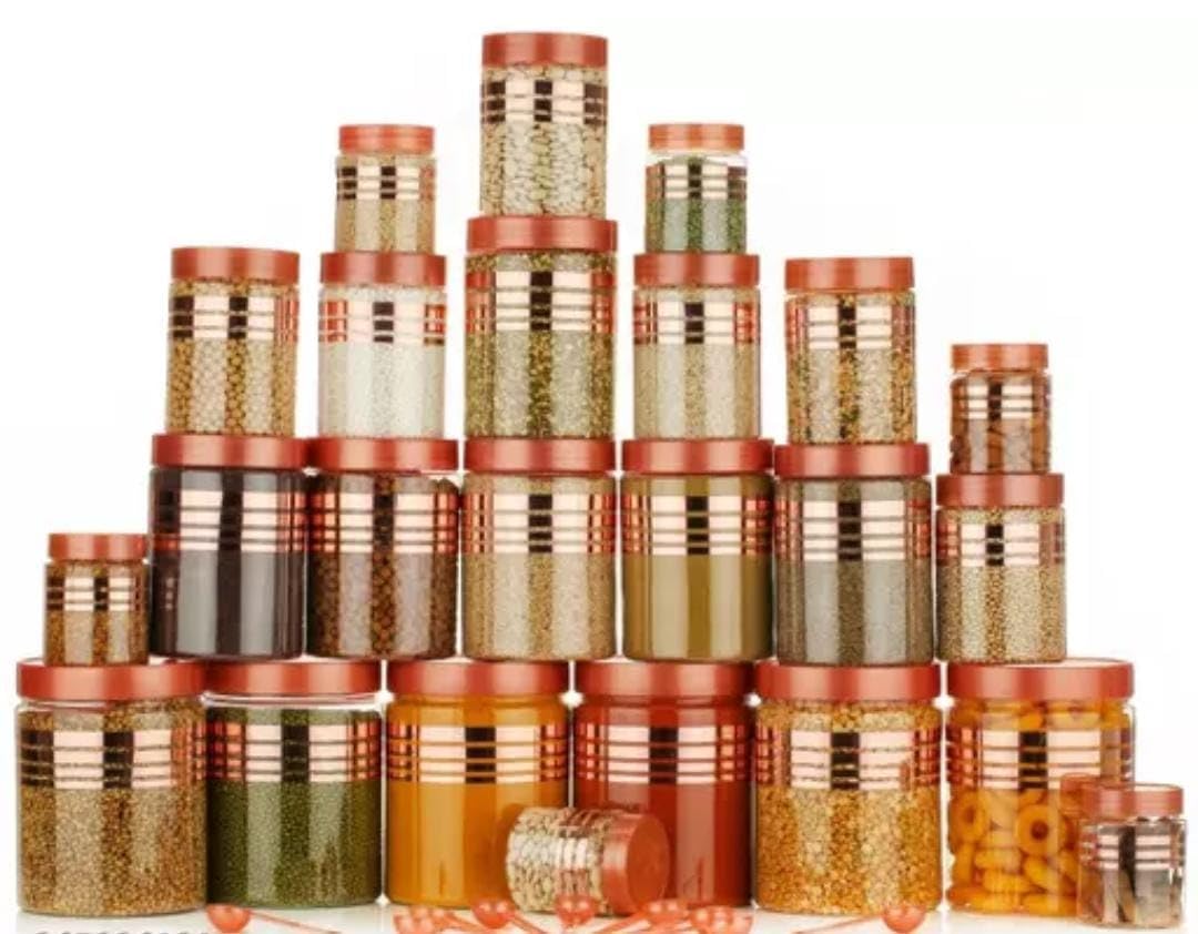 noviux Gold Line Multipurpose Plastic Printed Black Line Airtight Container Set, Pack of 24