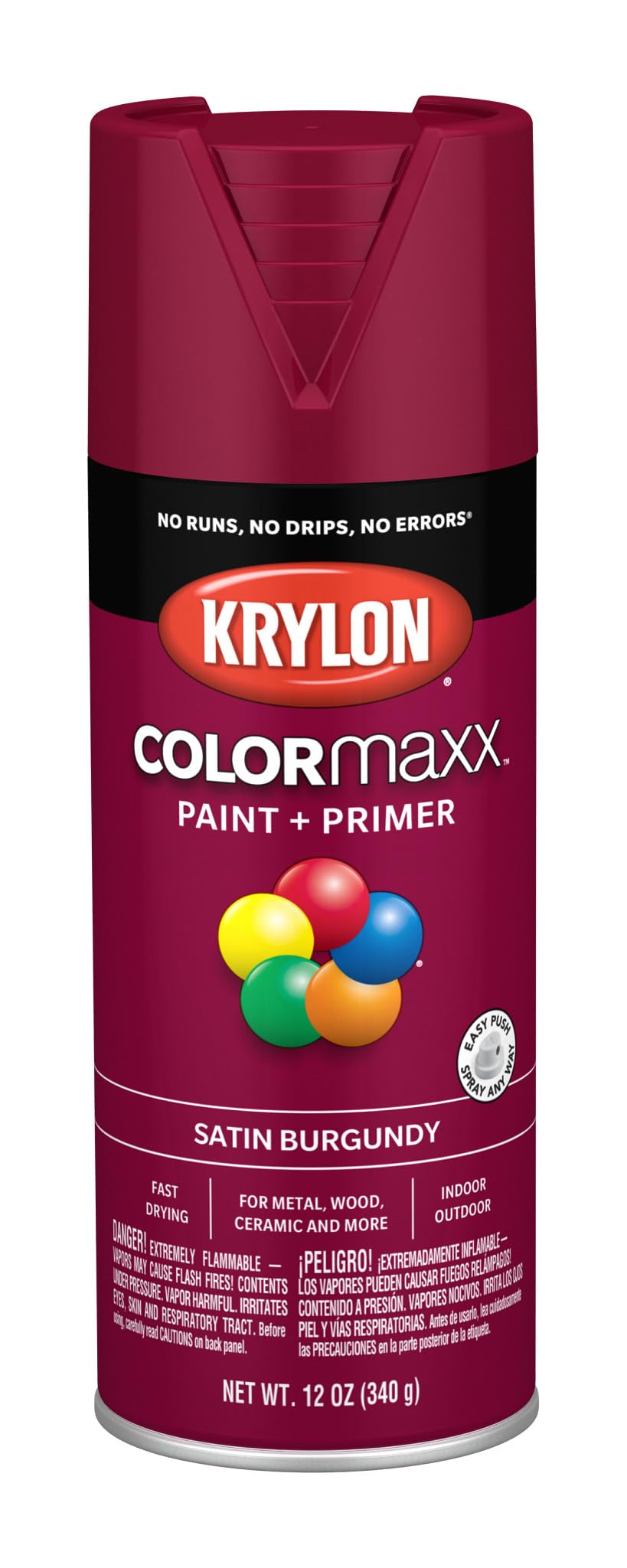 Krylon K05560007 COLORmaxx Spray Paint and Primer for Indoor/Outdoor Use, Satin Burgundy, 12 Ounce (Pack of 1)