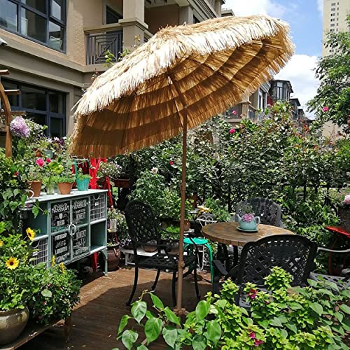CHEMYO Ombrello Hawaiano Rotondo da 2 m, Erba di Rafia, Tiki, Hula, ombrelli di Paglia, terrazza, Mercato, Giardino, Ombra, inclinazione, Protezione UV (Naturale)