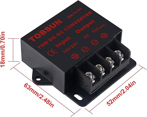 Miniatura 5 de Paquete de 2 convertidores de CC - Regulador reductor de 12V24V a 5V 15A 75W fuente de alimentación regulada