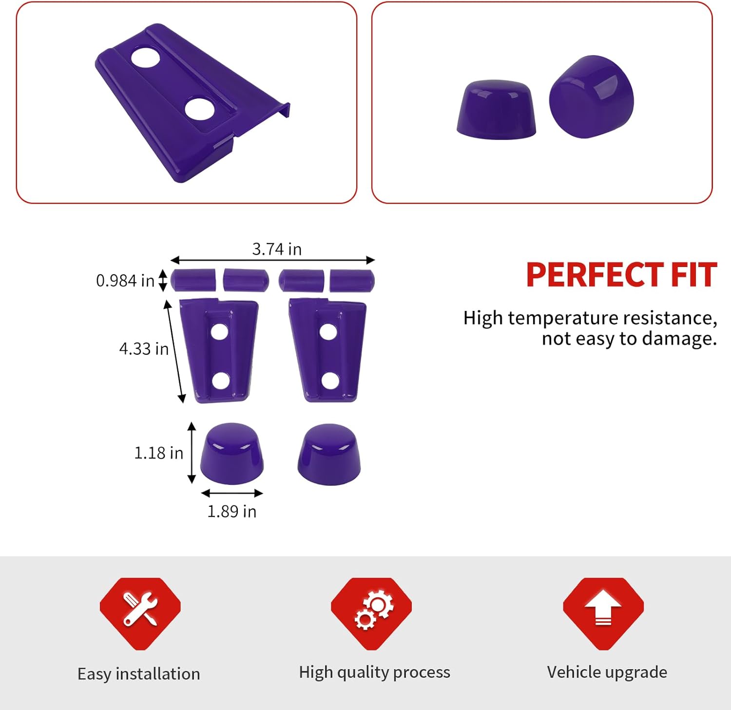 Jimen Fit for Jeep Wrangler JK JKU 2007-2018, 8PCS Hood Hinge Cover & Plastic Hood Bumper Caps Trim (Purple)