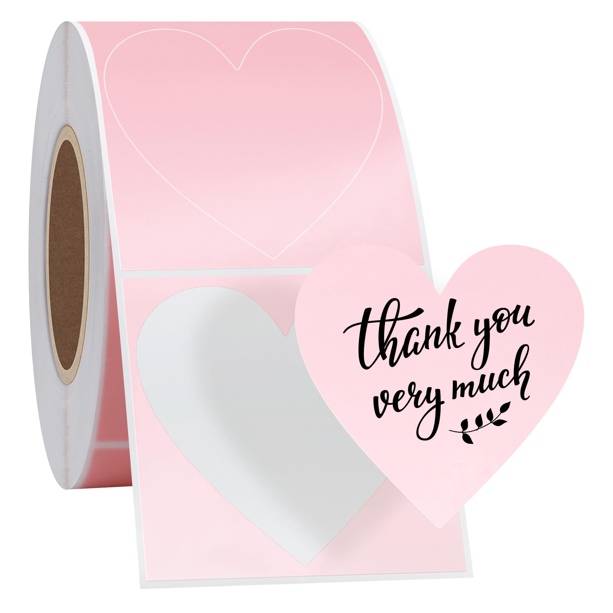 Hycodest 51mm Pink Heart Shaped Decorative Themal Print Labels for Gift Package, Wedding, DIY, 500 Pcs/Roll (Heart)
