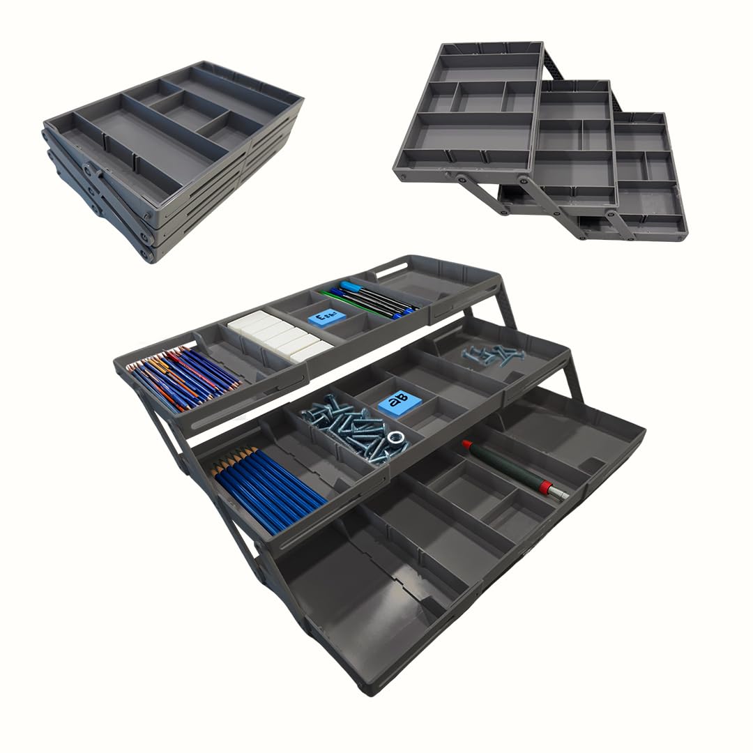 3 Tier Drawer Organizer, Multi Level Smart Drawer Organizer for Desk, Expandable Organizer for Office, Makeup, Jewelry, Kitchen, Folding Storage for