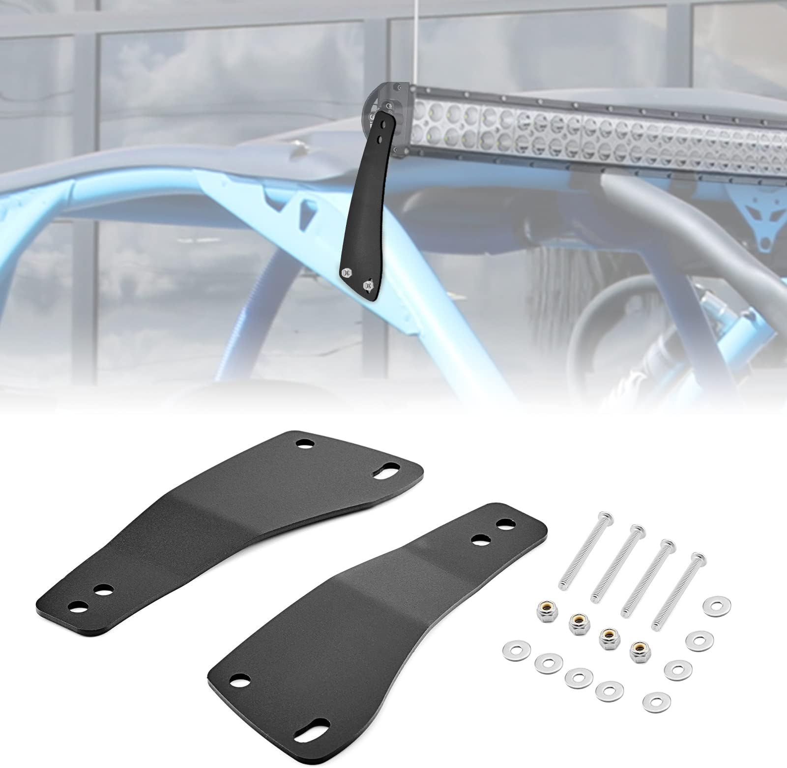 Dasen Front Upper Windshield 50 Inch Curved/Straight LED Light Bar Mount Brackets No Cutting Roof Compatible with 2017-2024 Can-am Maverick X3 & X3 Max DS RS MR Turbo R