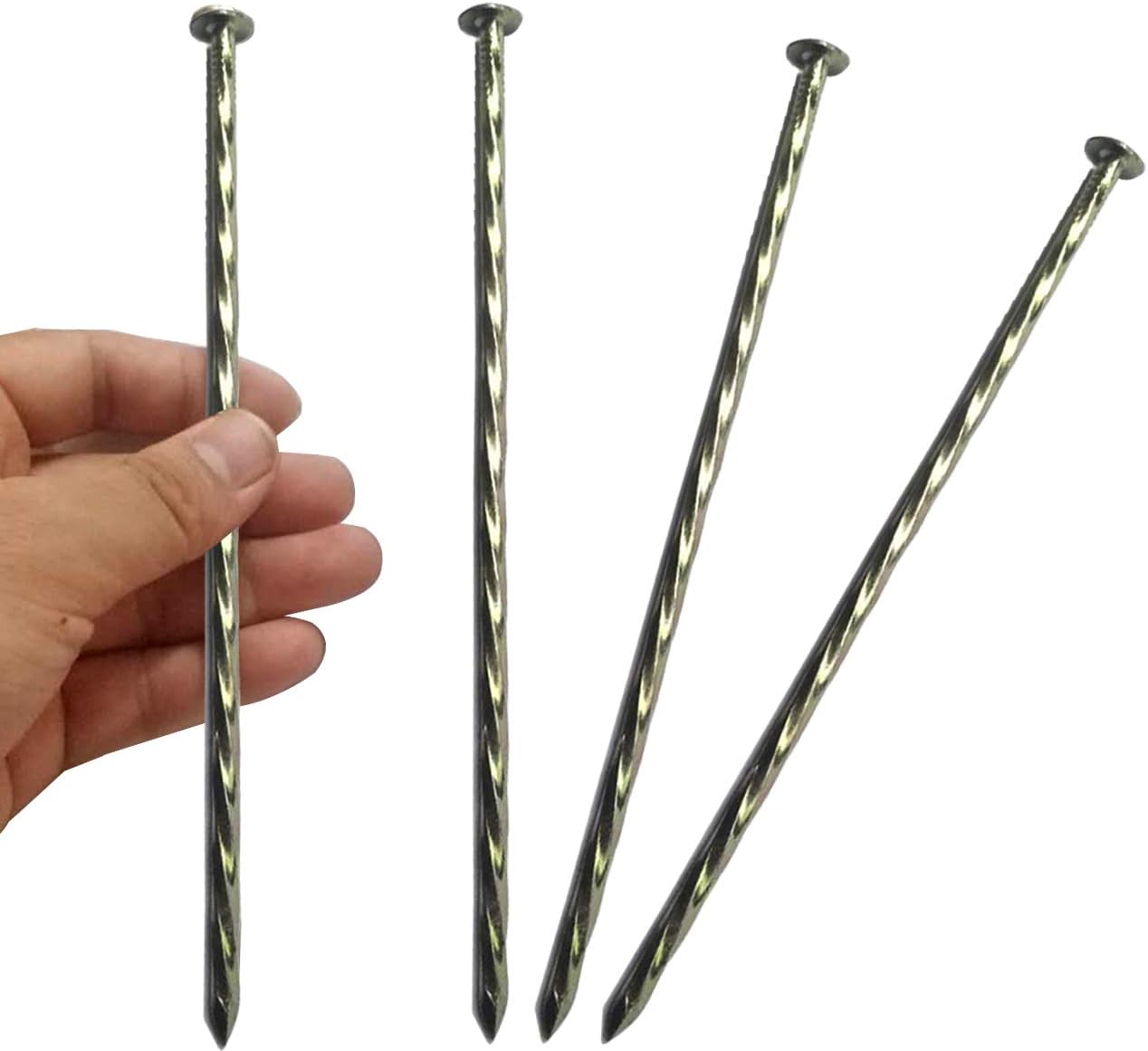 100 Pack - 8" Solid Galvanized Non-Rust Metal Garden Stakes, Spiral Landscape Edging Spikes/Anchors, for Paver Edging, Weed Barriers, Turf, House Construction, Carpentry Nail, Tent, Garden Plants