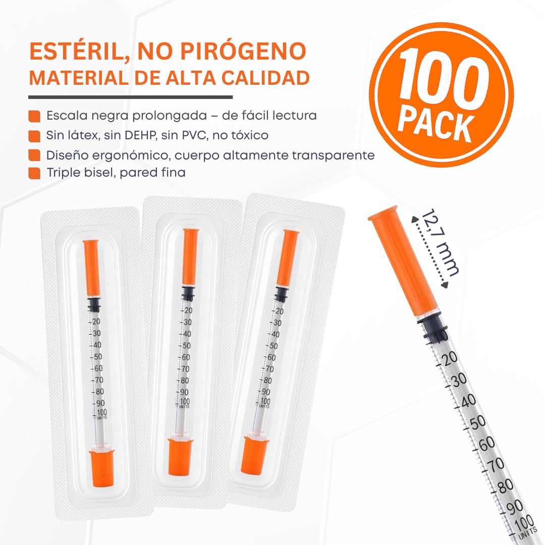 100 unidades de 1 ml de tubo de plástico de 27 g x 1/2 pulgadas (0,4 x 12,7 mm), herramientas de medición multiusos, empaquetadas individualmente