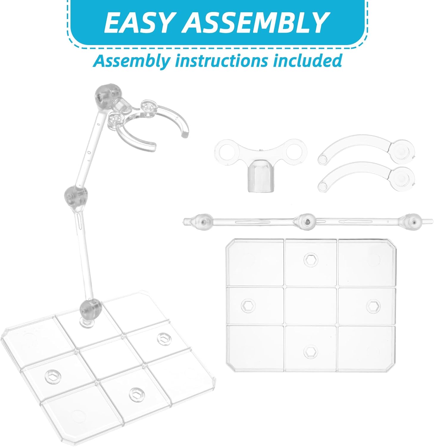 Action Figure Stands, 16Pcs Assembly Action Figure Display Holder Base, 2Pcs Screwdriverfor Compatible with HG RG SD SHF Gundam 1/144, Clear