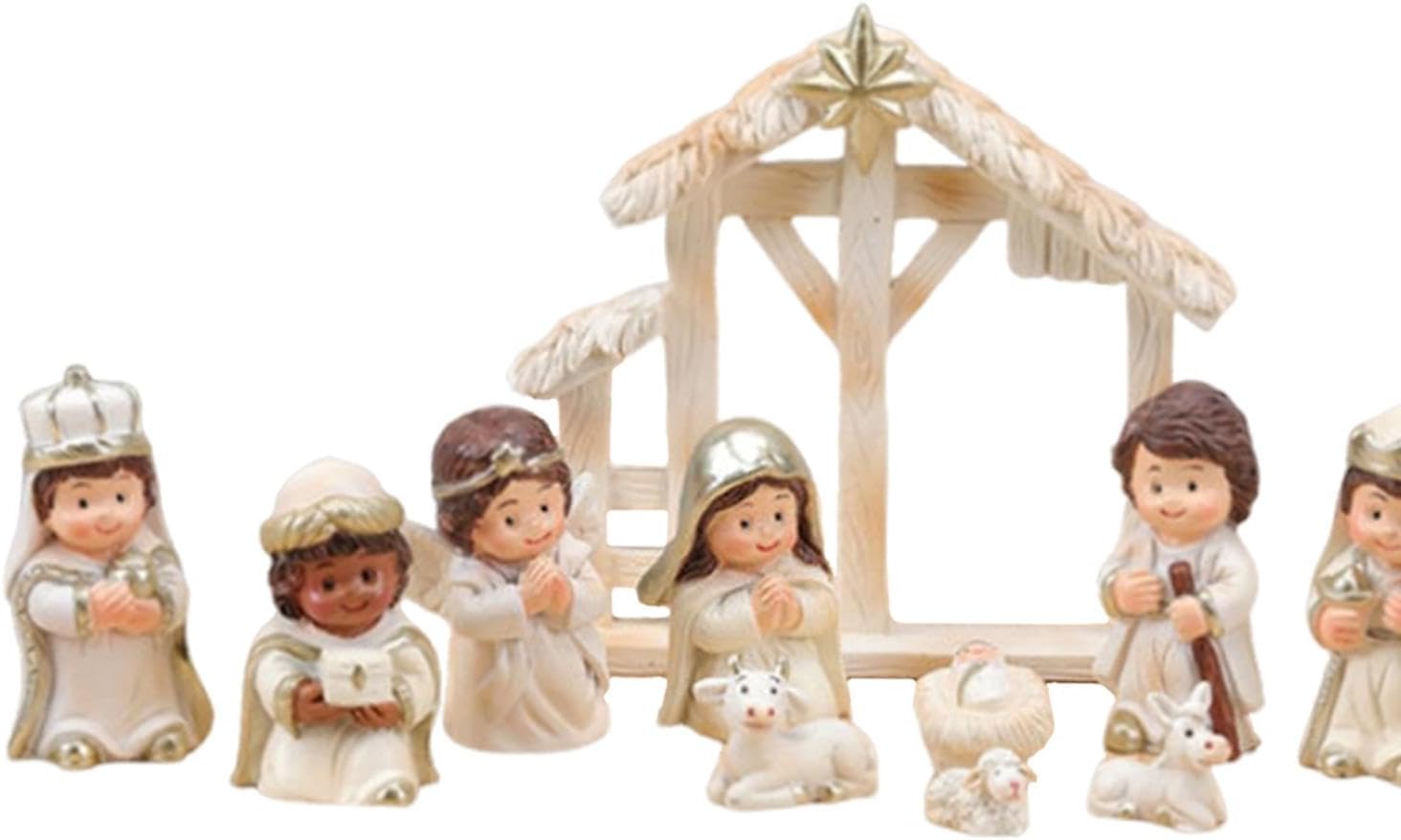 12 Pieces Christmas Nativity Figurines Holy Family Statues Miniature Detailed Resin Decor for Fireplace
