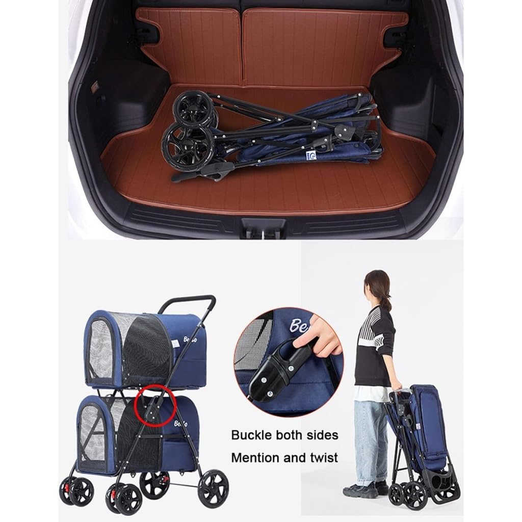 Pet Strollers Pet Stroller Bag Detachable Pet Outing Stroller Can Easily Fold The Stroller Four-Wheel Outdoor Pet Stroller Pet Stroller Medium(Blue)