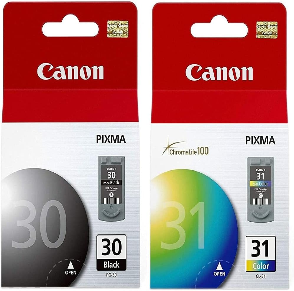 Pack Canon PG-30 Black and CL-31 Color Printer Ink Cartridges PG30 CL31 for Canon Pixma iP1800...