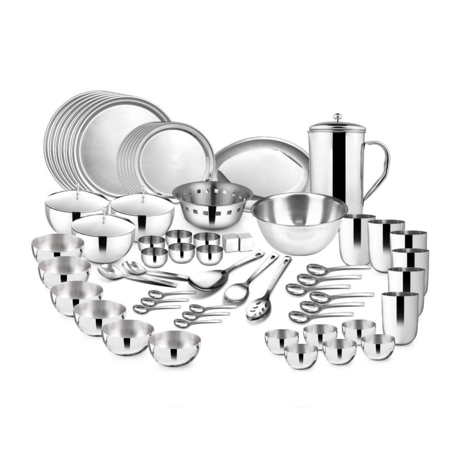 The Indian Aura Stainless Steel Delight Solid Dinner Set |72Pcs| Kitchen Set for Home| | Bartan Set |Serves 6 People|Mirror Finishing|Dinner Set, Steel Thali Set, Plate Set, Steel Dinner Set|Heavy.
