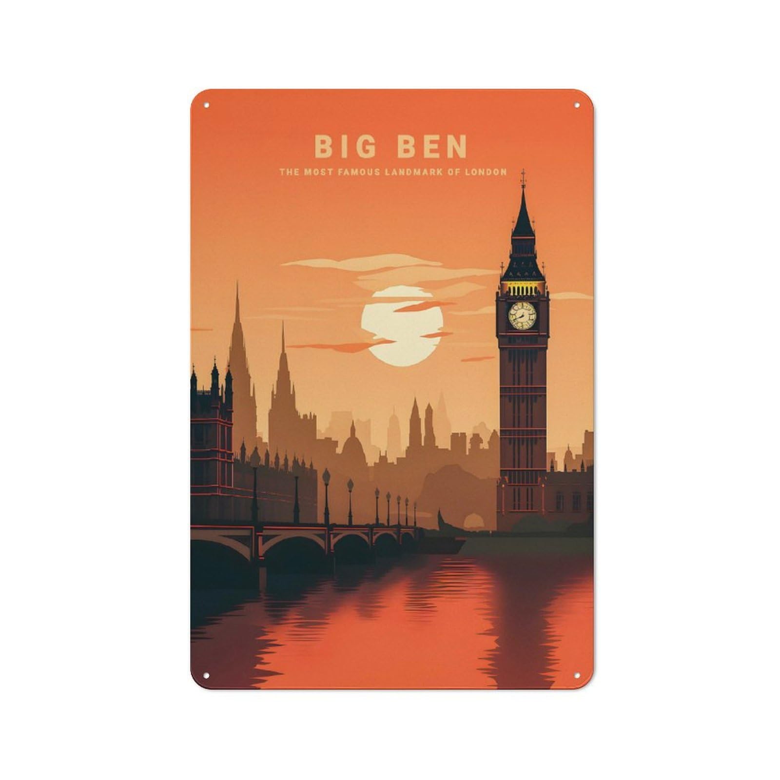 Junmoney Sunset Big Ben Retro Decorative Tin Plaque 30X20cm Featuring Novelty Wall Art For Bedroom, Kitchen, Office Or Living Room