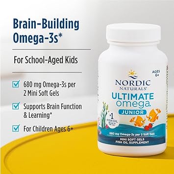 Nordic Naturals Ultimate Omega Jr., Strawberry - 90 Mini Soft Gels - 680 Total Omega-3s with EPA & DHA - Brain Health, Mood, Learning - Non-GMO - 45 Servings