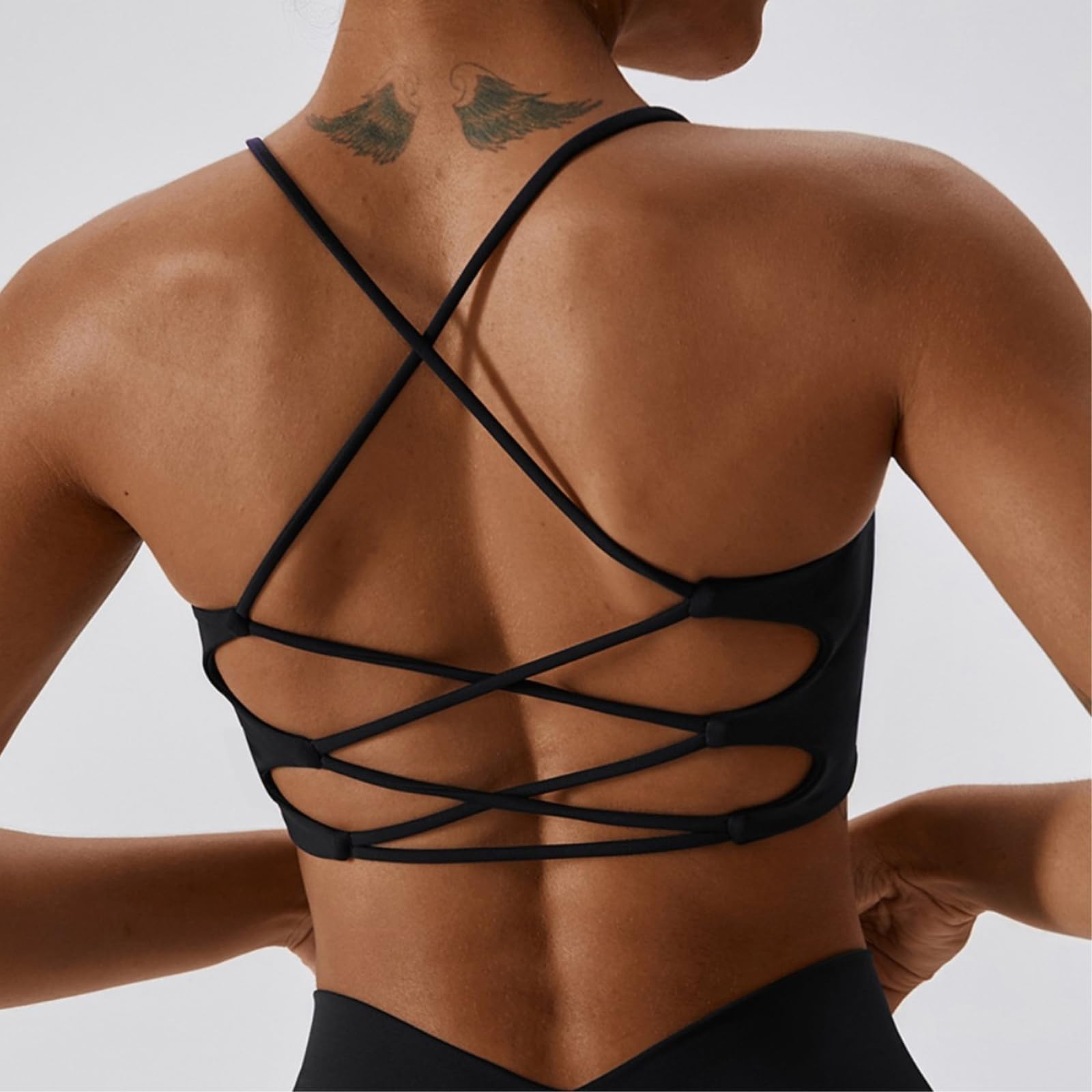 CHENSHI Sujetador Deportivo Mujer Mujeres Fitness Sport Bra Top Gym Yoga Ropa Interior Atlética con Almohadilla De Pecho Cuello En U Correas Espagueti Belleza Cruzada-n-l
