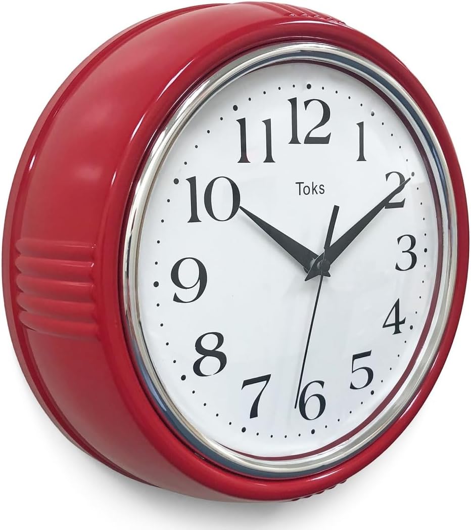 Lily's Home Reloj de Pared Retro 9.5 pulgadas Vintage Rojo
