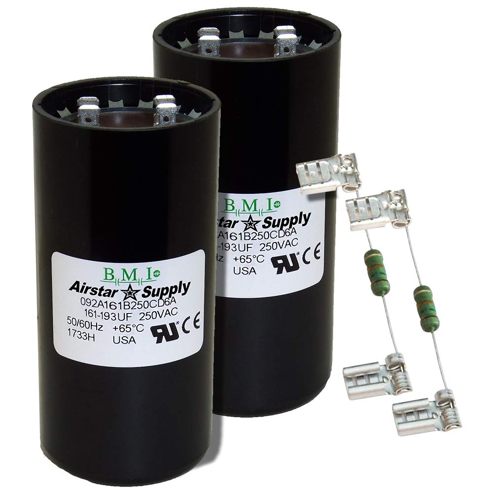 (2) Pack, 161-193 uF x 250 VAC - BMI/USA Start Capacitor # 092A161B250CD6A with Bleed Resistor