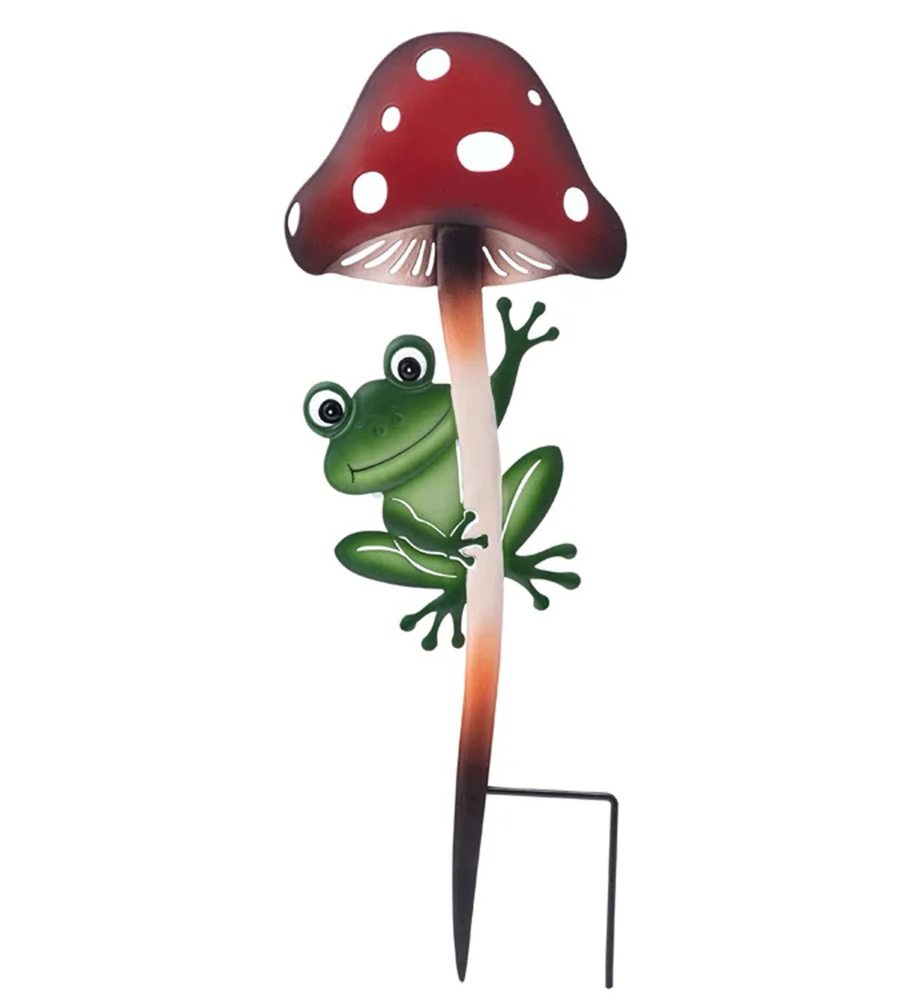 Napco Woodland Mushroom Frog 13.5 x 4.75 inches Red and Green Heavy Duty Metal Flower Plant Climbing Trellis Yard Art Stake, Indoor Outdoor Garden Décor