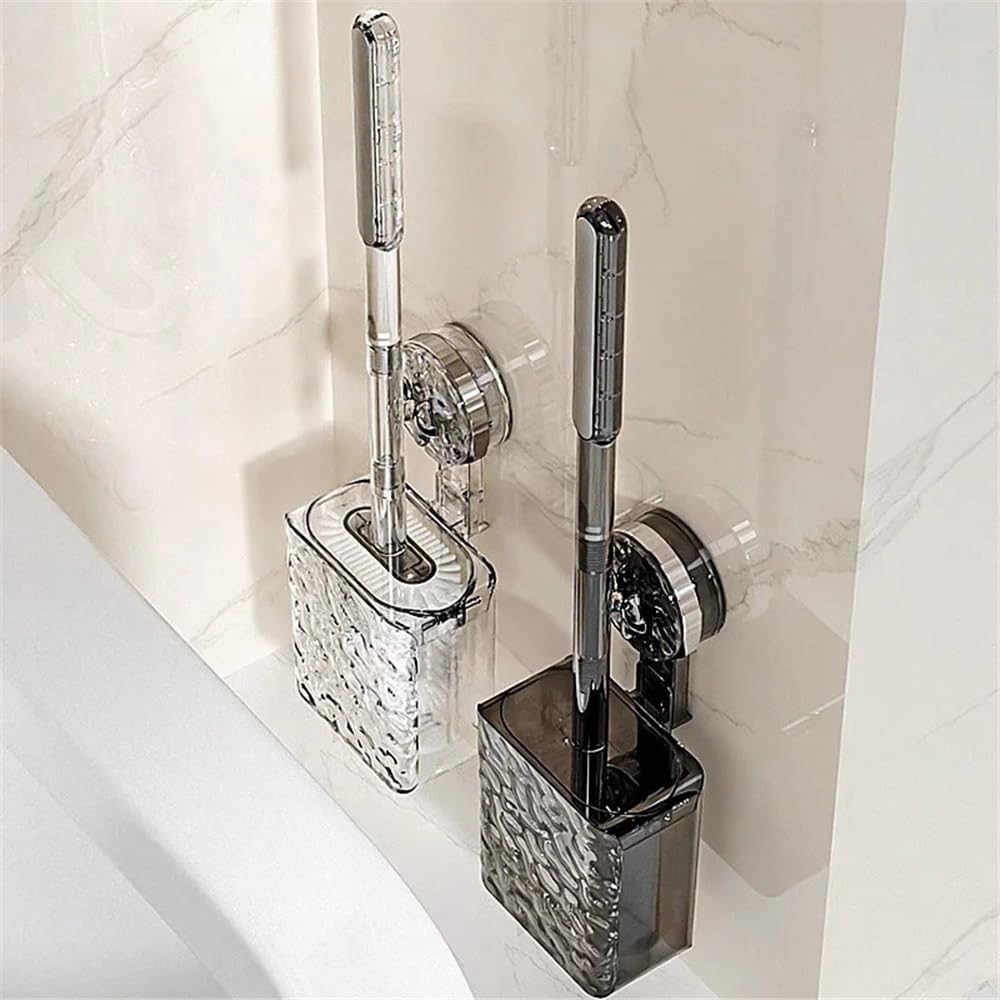 Escobilla WC Cepillo de baño con Ventosa sin Perforaciones, Mango Largo con artículos de baño Estampados, Cepillo de baño montado en la Pared Escobillero