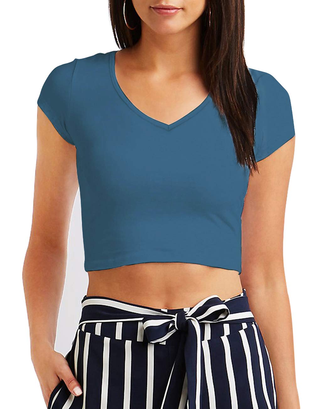 GUBUYI Women's Basic Short Sleeve Crop Top Casual Solid Slim Fit Crop T-Shirt