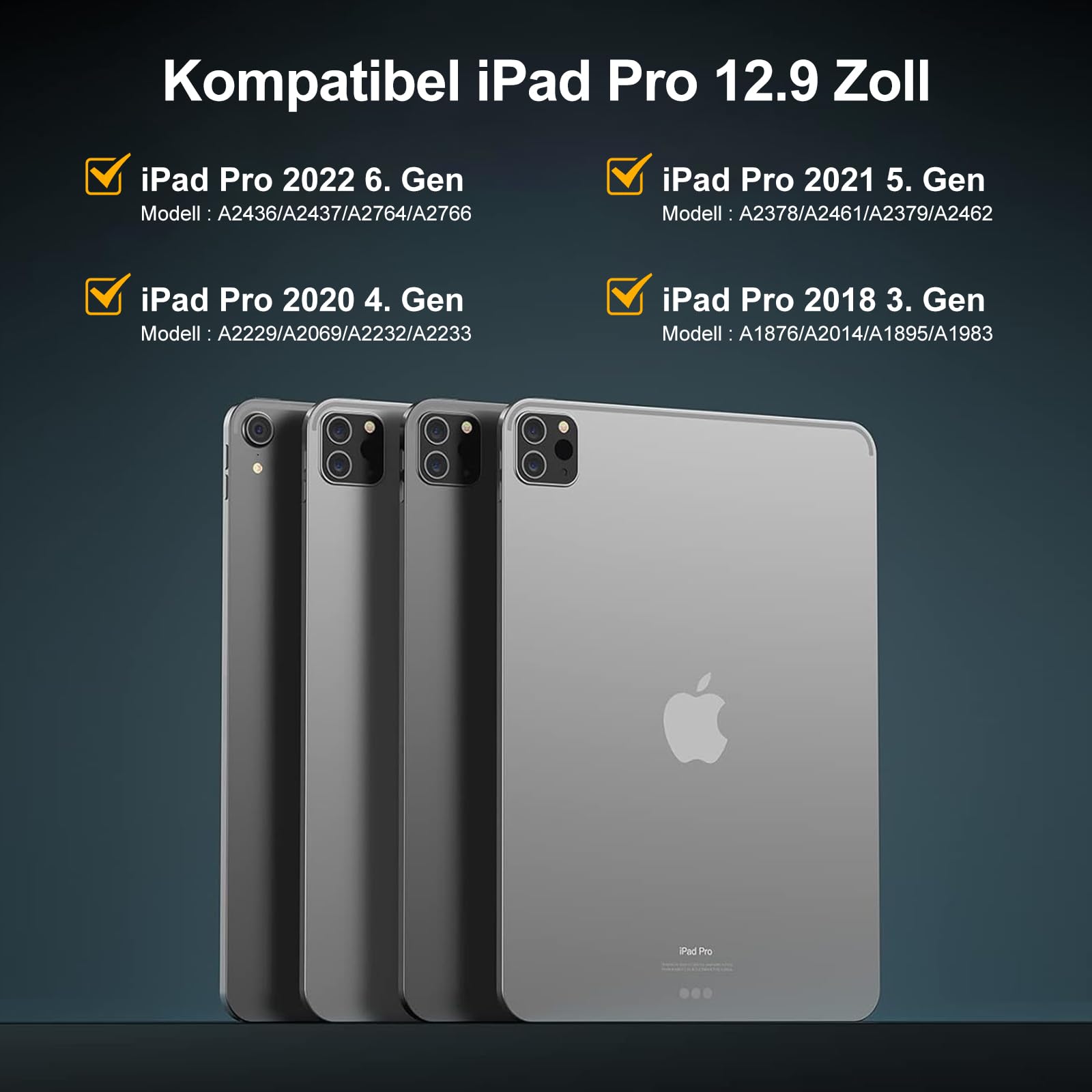 IVEOPPE Tastatur Hülle für iPad Pro 12,9 Zoll 6/5/4/3 Generation, Magnetisch abnehmbar mit Deutsches QWERTZ Layout Keyboard für iPad Pro 12.9", Soft TPU und Leder, Schwarz