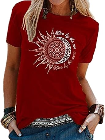 Women's T-Shirts, Short Sleeve, Summer Elegant Shirts Casual Loose Cotton O-Neck Round T Shirts with Print