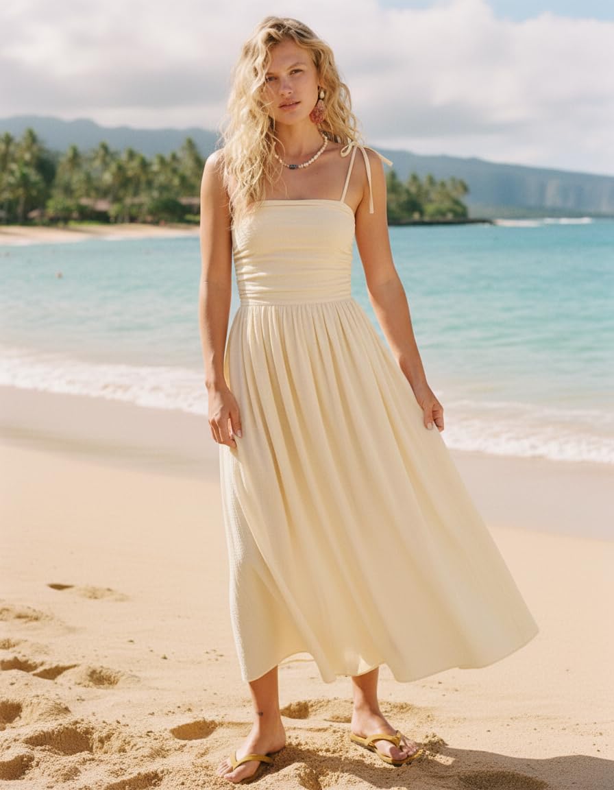Sunny Spirit Women's Sleeveless Spaghetti Strap Maxi Dress 2026 Casual Boho Summer Dresses Smocked Long Beach Sundresses - Image 5