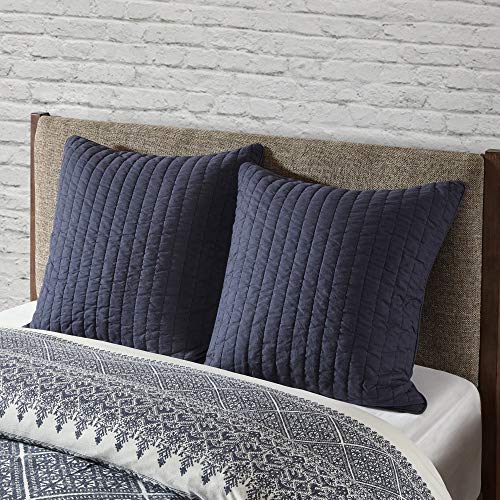 Image of INK+IVY 100% Cotton Single Euro Sham - European Square Decorative Pillow Cover, Hidden Zipper Closure (Pillow Insert NOT Included), Camila, Quilted Navy 26 inchx26 inch