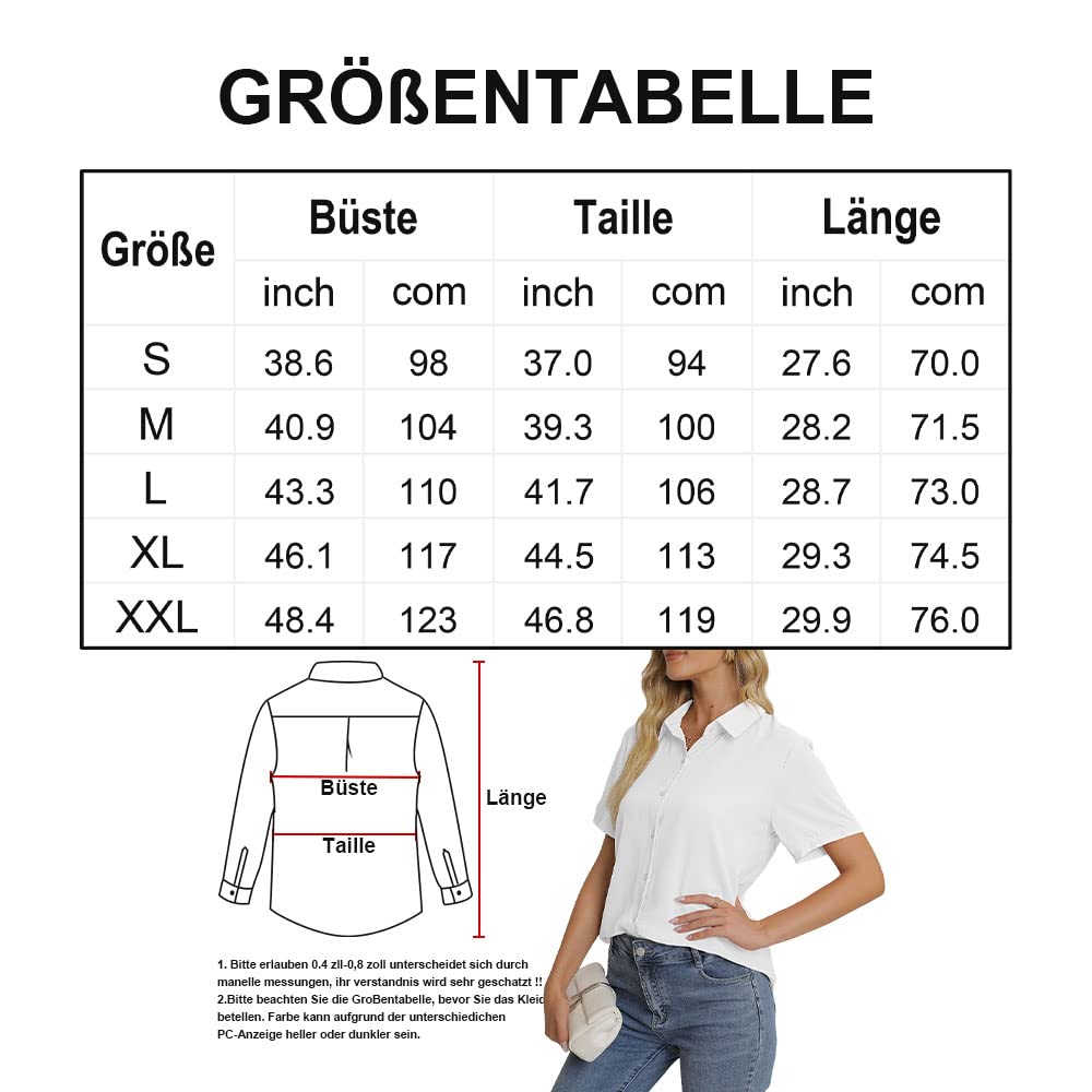 NONSAR Camicia da Donna con Scollo a V, Elegante, a Maniche Lunghe, Casual, da Lavoro, con Bottoni, a Maniche Lunghe