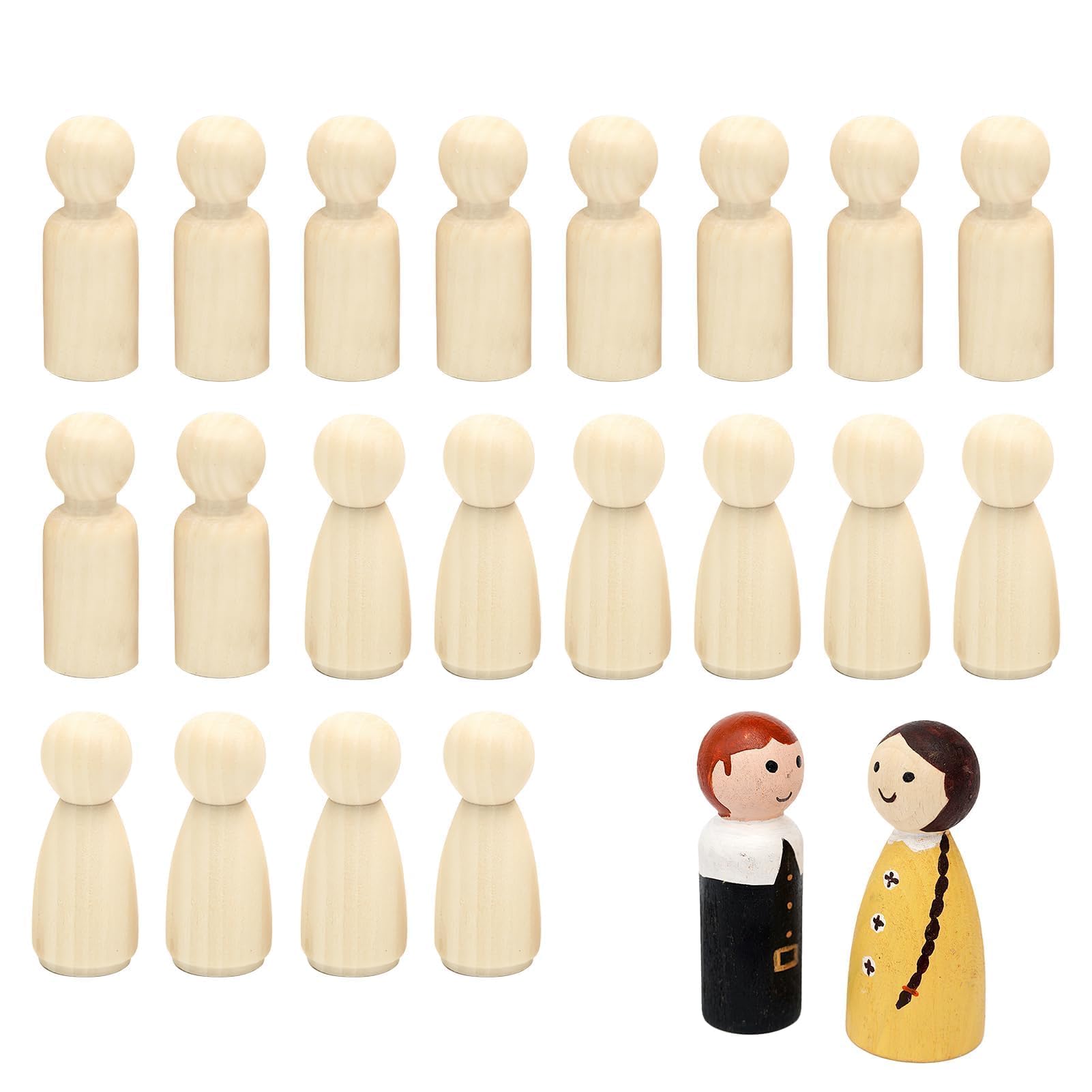 Brileze 20 Pcs Wooden People Blanks 65mm Peg Dolls Unfinished Dowell Craft Angels Female Male Tree People Figures for DIY Art Decoration Painting Wedding Party