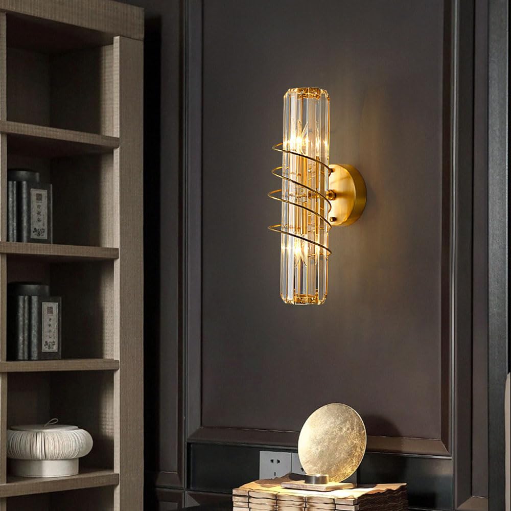 MYUYEE D Crystal Wall Lamp - 3 Lights Sconces, K9 Crystals, Wall Chaner Light 2X E14 Base For Bedrooms, Dining Room, Living Room, Bathroom