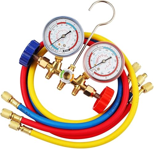 Juego de manómetros de diagnóstico de CA, compatible con carga de refrigeración de automóvil R134A, R22, R410, con parejas, mangueras de 5 pies