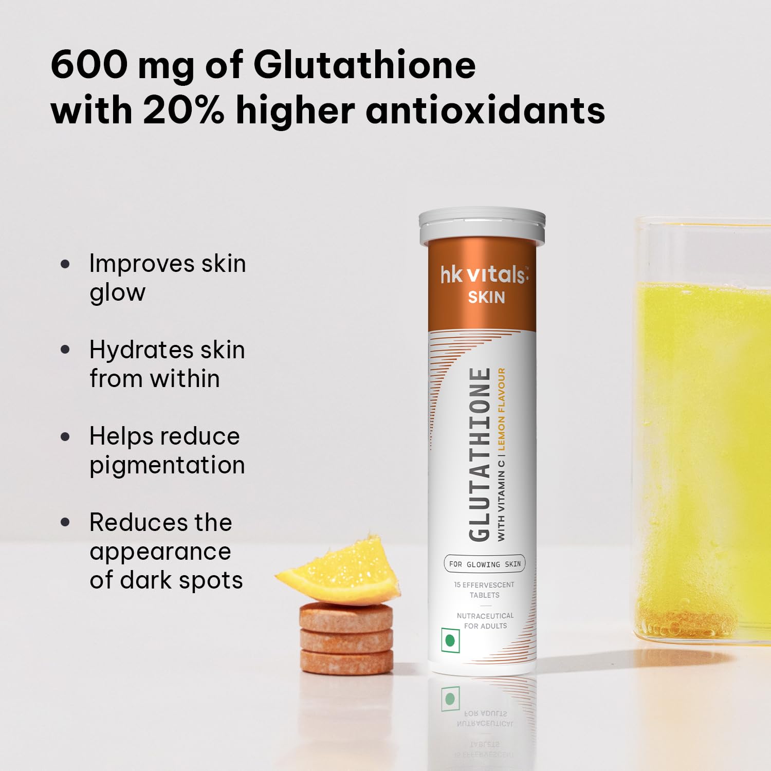 Healthcart HK Vitals glutathione (lemon, 15 exclusion tablets) (pack of 2). L-glutathione pills with vitamin C&E | For skin glow and hydration Healthcart HK Vitals glutathione (lemon, 15 exclusion tablets) (pack of 2). L-glutathione pills with vitamin C&E | For skin glow and hydration
