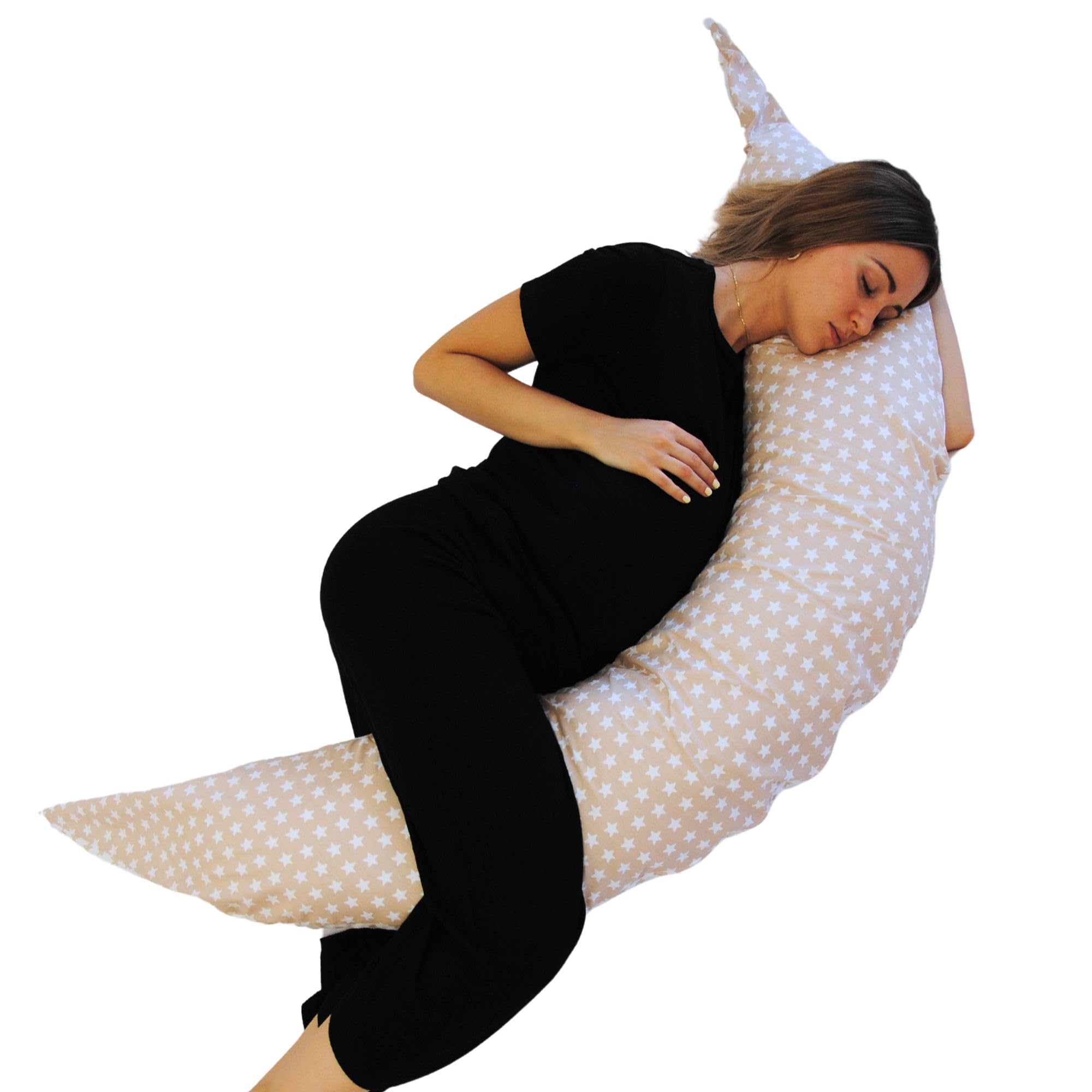 Cojín Lactancia 180x60 Ergonómico y Mullido para Embarazo - Cojín Lactancia Beige 100% Algodón Certificado Oeko-Tex Standard 100