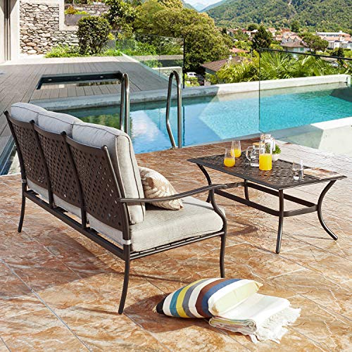 PatioFestival Patio Conversation Set 4Pcs Cushioned Outdoor Furniture Sets with All Weather Galvanized Steel Frame (Grey) - Thumbnail 6