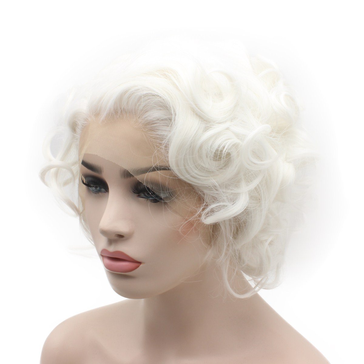 iwonawig Short Curly Heat Friendly Natural Looking Synthetic Lace Front Snow White Wig