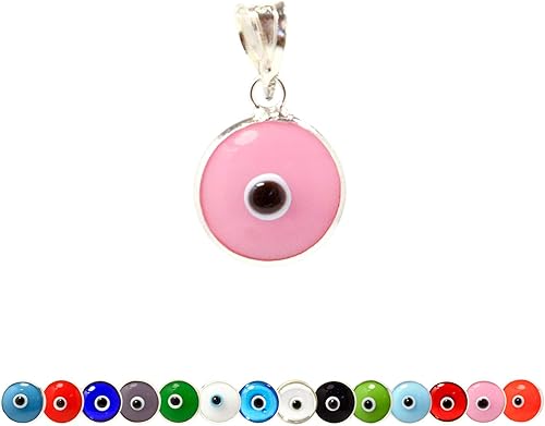 Miniatura 4 de MIZZE Made for Luck Auténtica plata de ley 925 de 0.394 in de cristal redondo contra el mal de ojo, colgante de protección turca DIY 14 colores a