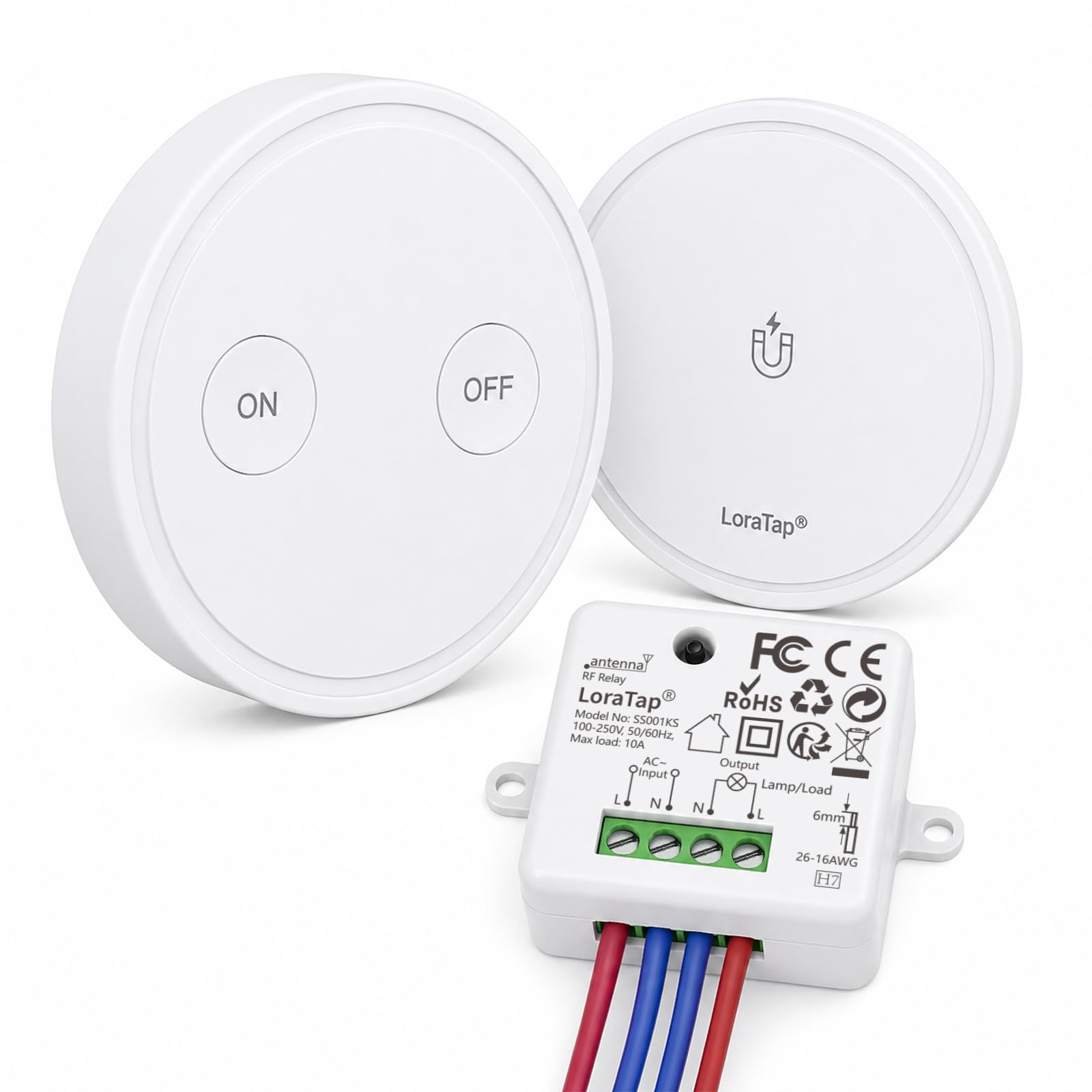 Kit de Interruptor de Luces Inalámbricas, LoraTap Interruptor Inalámbrico + Receptor Relé RF 868MHz Control Remoto Hasta 200 metros Mando a Distancia para Iluminación y Electrodomésticos