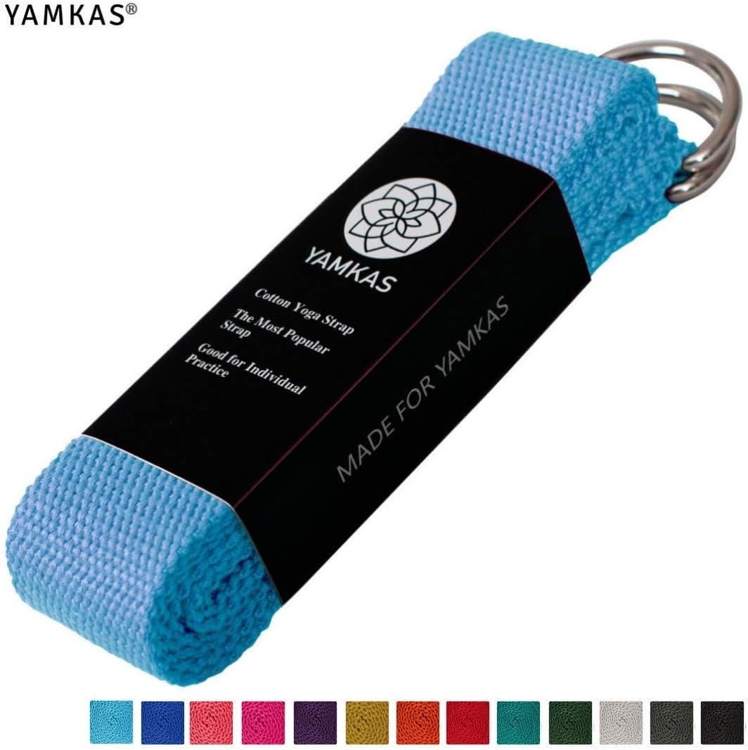 Yamkas Yoga Strap for Stretching - Durable Organic Cotton Stretch Belt - Yoga Straps with Adjustable D-Ring Buckle - 6ft, 8ft or 10ft Belts for Men and Women
