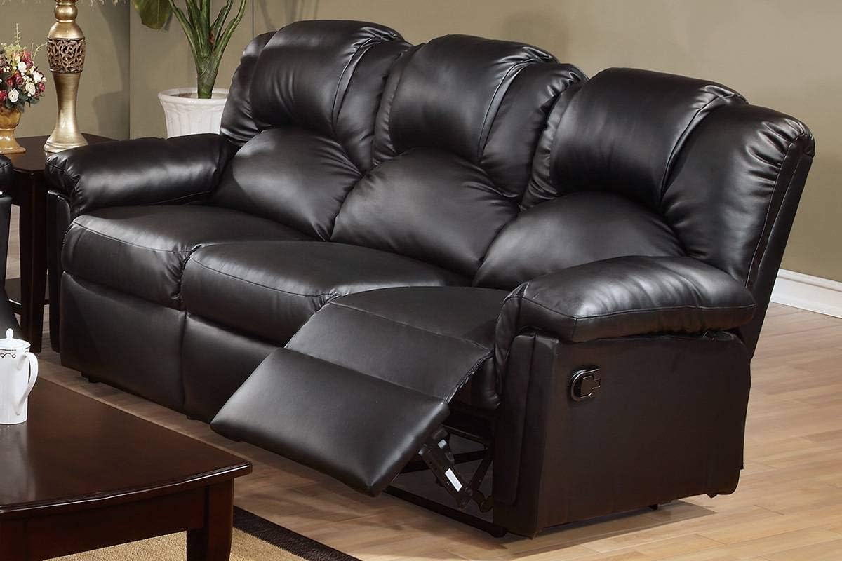 Delnice Motion Sofa Set Featuring Wide Cushions in Bonded Leather (Black)