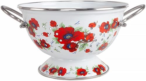 Miniatura 10 de Escurridor de malla fina de aluminio esmaltado para alimentos, colador de esmalte de gallo dorado  colador de 2.6 cuartos de galón (2.5 L)