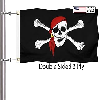 Pirate Boat Flag 12x18 Inch Double Sided 3 Ply-Jolly Roger Boat Flag Made in USA Vivid Color Clear Pattern Reinforcement Sewing Durable Polyester with 2 Brass Grommets for Boat Yacht Motorcycle