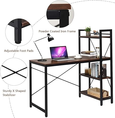 Miniatura 25 de Tangkula Escritorio para computadora con estantes de 4 niveles, mesa de escritura de estudio con estantes de almacenamiento, estación de trabajo