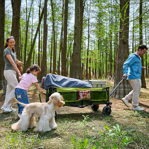 Image of Timber Ridge 51.2 inch Extended Collapsible Wagon, 400L, Green | Heavy-Duty Utility Cart, All-Terrain Wheels, Brakes & Cargo Net, For Camping, Sports & Shopping
