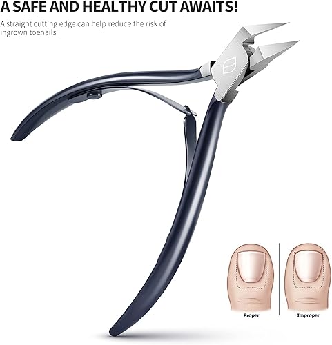 Miniatura 2 de FERYES Cortaúñas para uñas de los pies con hoja recta para uñas encarnadas y gruesas, acero inoxidable y punta afilada, cortaúñas encarnadas –