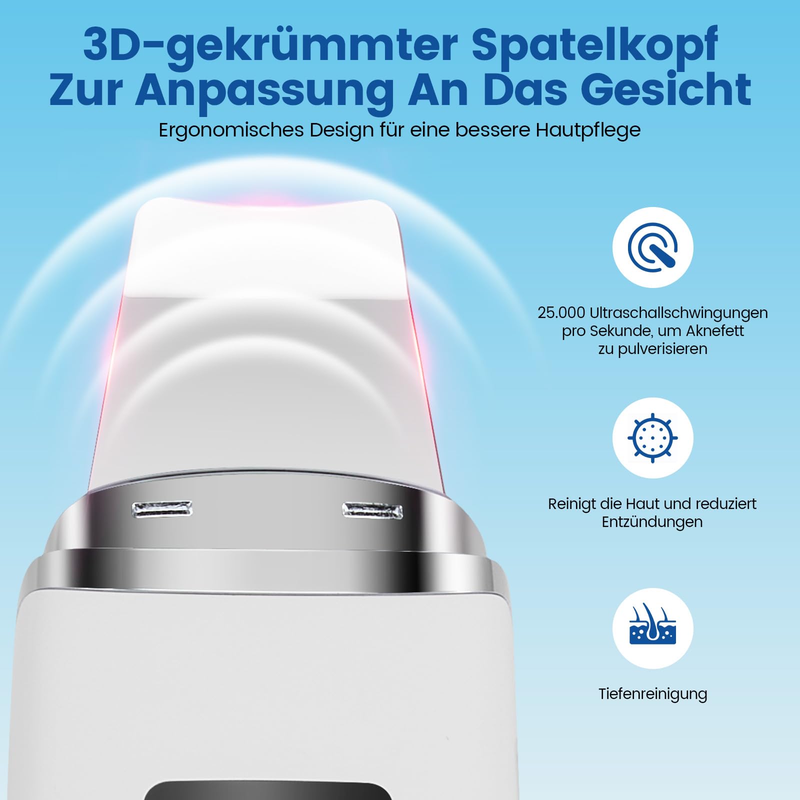 Skin Scrubber a ultrasuoni, pulitore per pori, elettrico con 4 modalità e luce rossa, luce blu, dispositivo ad ultrasuoni, dispositivo ad ultrasuoni per la pulizia del viso (bianco)
