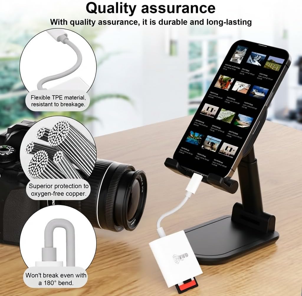 SD Card Reader, SD Card Reader for iPhone 17/16/15 Pro Max/iPad/MacBook, USB C SD Cards Reader for Camera Viewer, Support SD, Micro SD & TF Card, Plug and Play, No App Driver Required