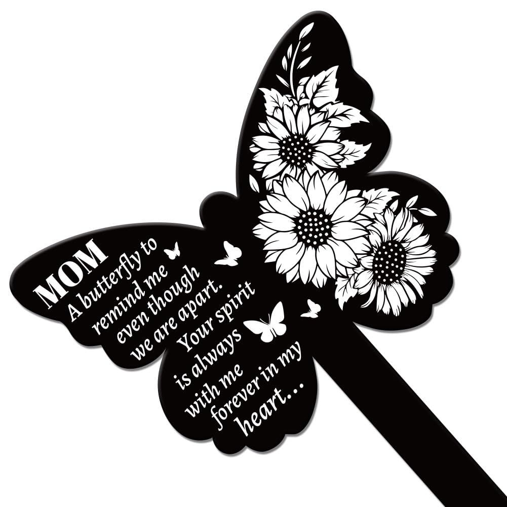 GLOBLELAND Butterfly Shaped Sunflower Garden Stake Memorial Mother Remembrance Plaque Stakes for Cemetery Acrylic Waterproof Sympathy Grave Stake for Yard Grave Cemetery - Image 2