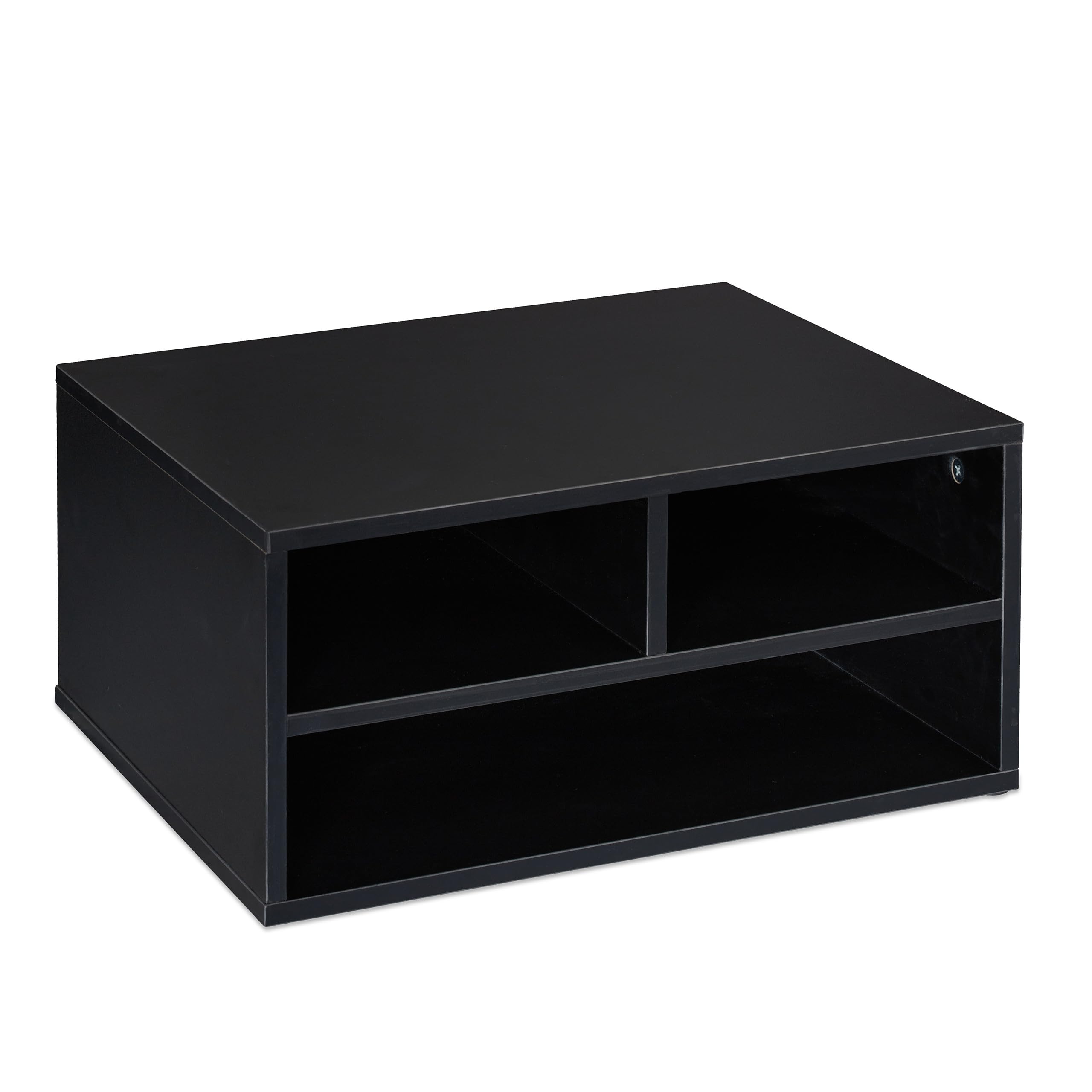 Relaxdays Supporto per Stampante da Scrivania, 3 Scomparti, Portadocumenti e Portacarta, Organizer, 22,5x47x40 cm, Nero